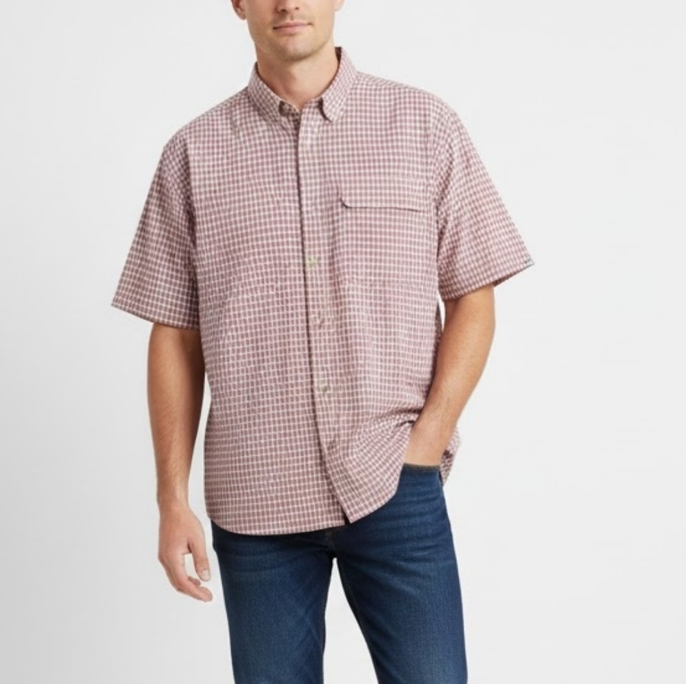 The North Face Mens XL Red Checkered Short Sleeve Modal Buttoned Camp Shirt